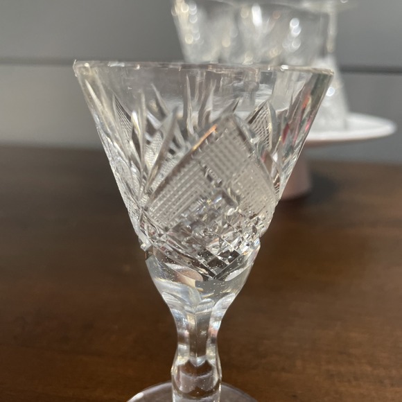 Crystal glass DIAMOND & STARBURST CORDIAL GLASSES SET OF 6 henryk szlufiernia - Picture 4 of 12